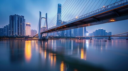 Fototapeta premium A bridge spans the river in the city