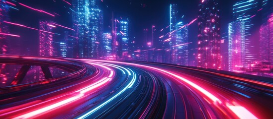 Obraz premium Neon City Highway at Night