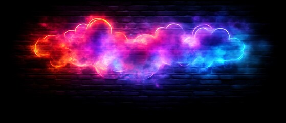 Neon Clouds on Brick Wall