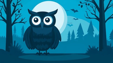 Obraz premium Night owl in a tranquil, stylized forest.