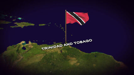 The Flag of Trinidad and Tobago on the World Map, Trinidad and Tobago map with flag 3d animation