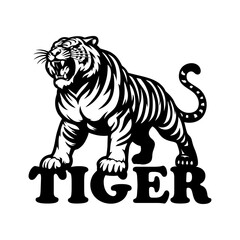 Tiger logo vector illustration template hand draw. Simple design black and white