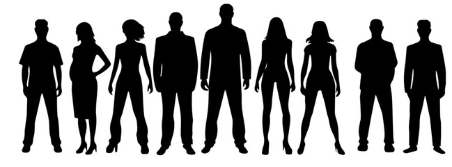 Silhouettes of diverse individuals showcasing various body shapes and poses, creating an inclusive representation.