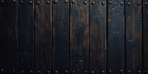 Fototapeta premium Dark Brown Weathered Wooden Planks with Metal Rivets