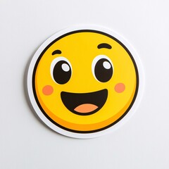 Fototapeta premium Bright Yellow Smiley Face Sticker with Blushing Cheeks and Cute Open Smile