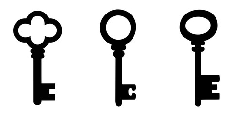 Key silhouette set vector design big pack of lock illustration and icon, Key icon symbol flat and line style set. Door or house key to unlock lock collection. Security system concept represented.