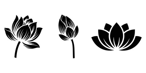 vector silhouette of a flower, Lotus Flower Silhouette Illustration - VECTOR, Modern illustrations of lotus flower design icon nature set abstract blossom silhouettes leaf symbol plants, Vector water.