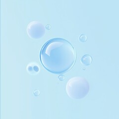 Fototapeta premium Floating Blue Bubbles on Light Blue Background with Glossy Shine