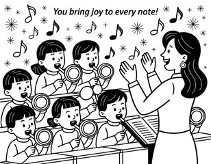A heartwarming illustration of a children's choir joyfully singing