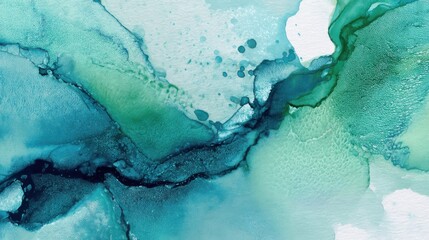 Abstract teal and green watercolor painting. Swirls of color create a calming and serene mood.