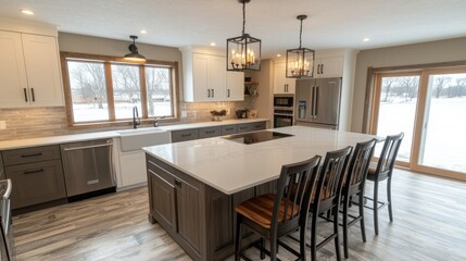 Modern Farmhouse Kitchen Island with View