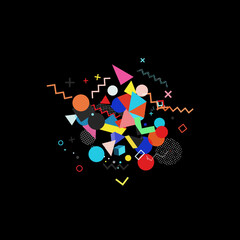 Colorful geometric elements composition on black