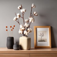 Decorative cottonwood branches in a muted color palette.