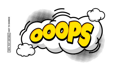 Comic-style text effect with bold, colorful typography and dynamic pop art elements like explosions, halftone patterns, stars, and clouds. Suitable for retro comic books, playful designs.