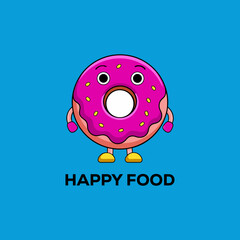 happy donut vector, donut with eyes. sweet dessert vector illustration