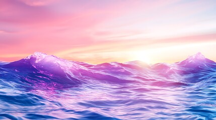 Fototapeta premium Tranquil Ocean Waves Under Pastel Sky Digital Art With Pixelated Water and a Gradient From Blue to Pink