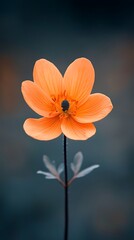 Fototapeta premium A stunning orange flower stands tall against a soft, blurred background, highlighting its intricate petals and delicate structure.