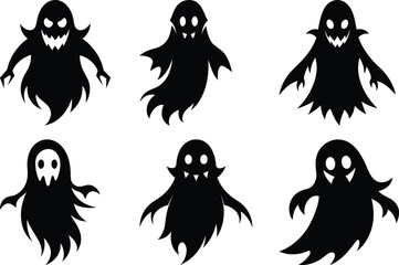 Set of ghost silhouette vector on white background