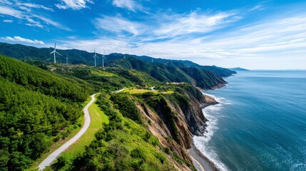 Eco-Friendly Wind Farm Overlooking a Scenic Coastal Landscape