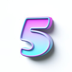 Pink blue gradient cartoon font Number 5 FIVE 3D