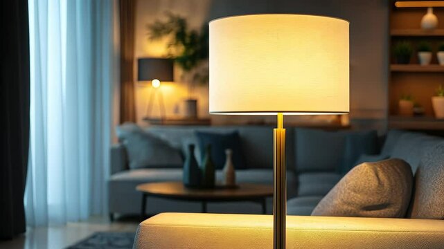 Cozy living room ambiance with lamp and sofa in soft lighting