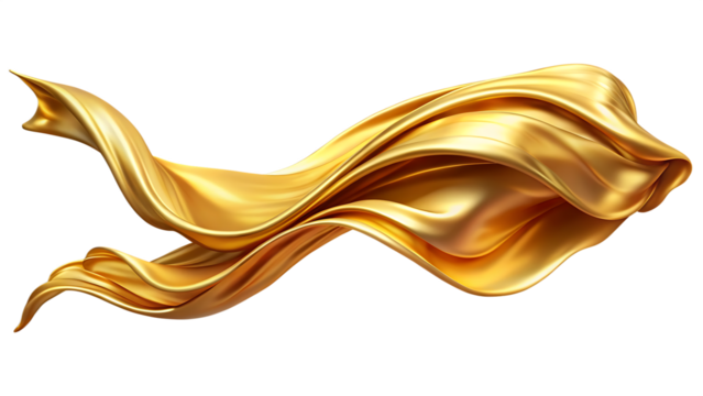 golden cloth material flying in the wind isolated on white background PNG. GENERATIVE AI