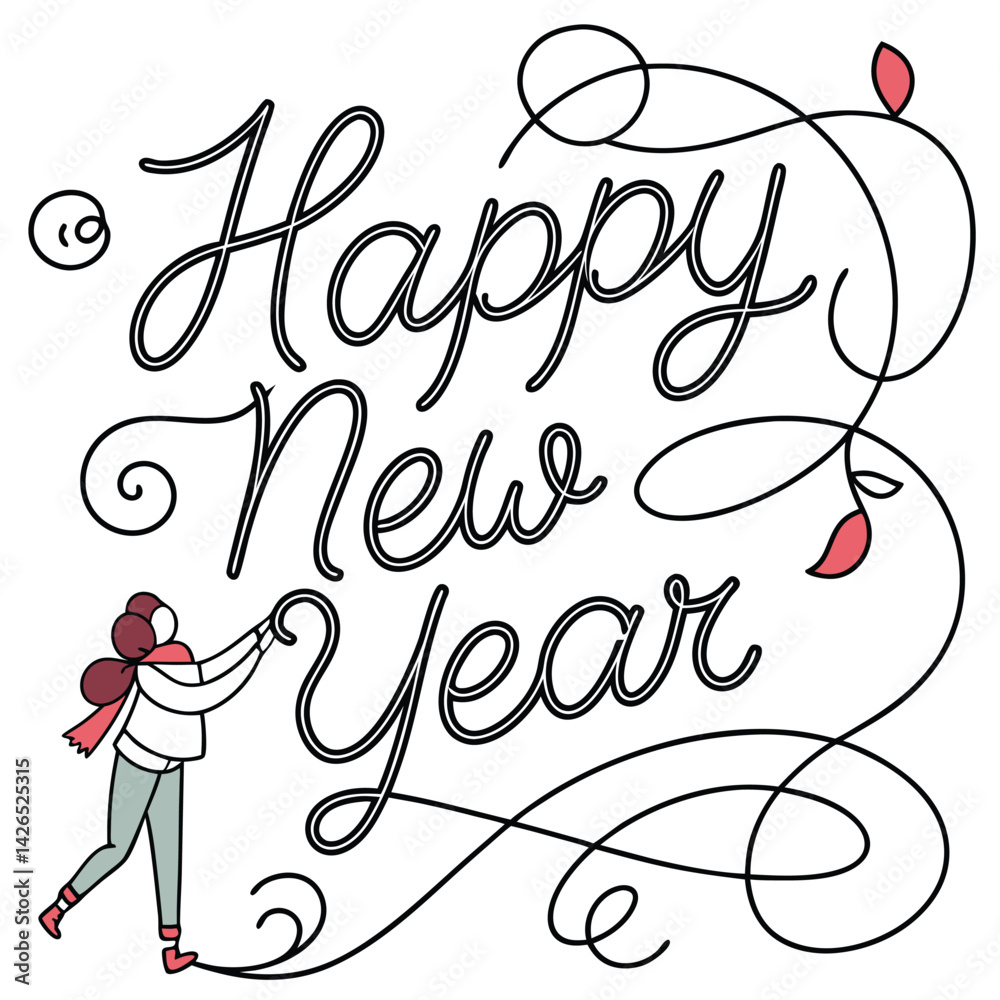 Fototapete Happy New Year Calligraphy in Flowing Continuous Script A Elegant and Joyous Design to Celebrate New Beginnings