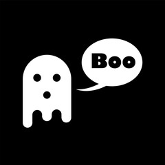 Cute white ghost with boo speech bubble 