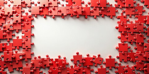 Red Jigsaw Puzzle Pieces Forming a Frame for Text or Image