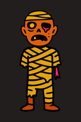 Sad and lonely looking yellow mummy zombie character in retro naive style. Perfect Halloween illustration.