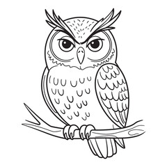 Wise Owl Perched on Tree Branch - Detailed Bird Illustration