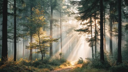 Obraz premium Nature's radiance ground-level photography of an enchanted forest