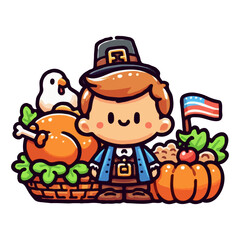 Fototapeta premium Cute Thanksgiving Character with Festive Food