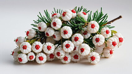 Decorative Winterberries With Evergreen Sprigs On A White Background For Festive Arrangements