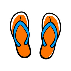 Orange flip-flops with blue straps on a white background, summer footwear for casual beach outings