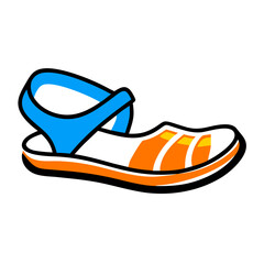 Naklejka premium Stylish sandals with blue straps and orange accents on a white background, perfect for summer footwear