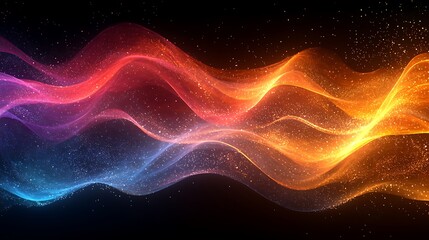 Obraz premium Vibrant Abstract Wallpaper with Gradient of Blue to Orange and Luminous Particles on a Black Background for Modern Design