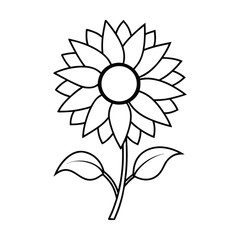 Simple sunflower outline with stem and leaves floral design illustration