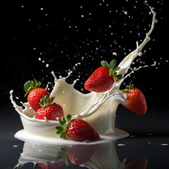 Fresh strawberries captured mid-splash in vibrant detail and motion