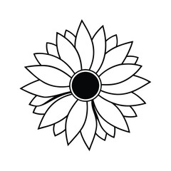 Minimalist sunflower outline illustration with black center and sharp petals design element