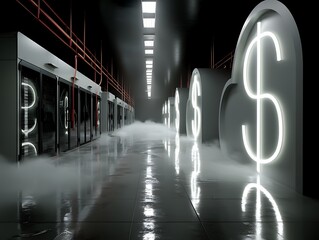 Server Room, Cloud Computing, Money, Futuristic
