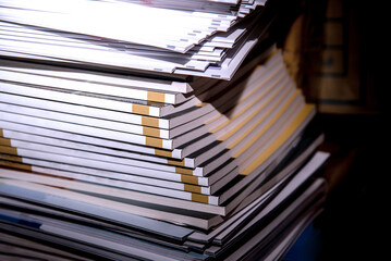 pile of books in library
