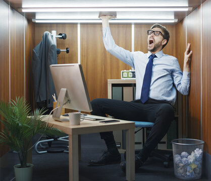 Desperate employee trapped in a small office