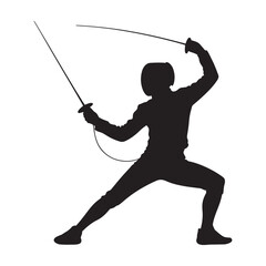 Obraz premium Silhouette of a Fencer in Action - Sport and Martial Arts Illustration