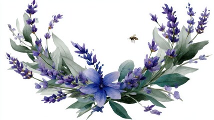 Delicate lavender wreath in watercolor herbal botanical theme calming minimal aromatherapy inspired design