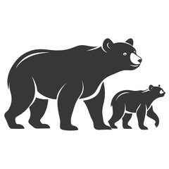 Fototapeta premium Black Silhouette of a Mother Bear Walking with Her Cub