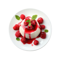Creamy Panna Cotta with Raspberry Sauce and Fresh Raspberries