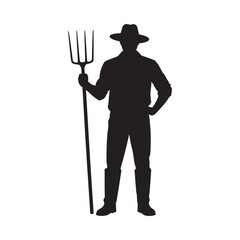 Silhouette of a Farmer Holding Pitchfork - Agricultural Worker Illustration