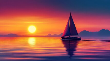 Sailboat at sunset on a calm sea