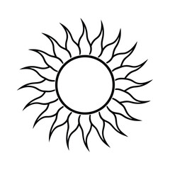 Simple sun illustration in black and white outline design vector graphic decoration